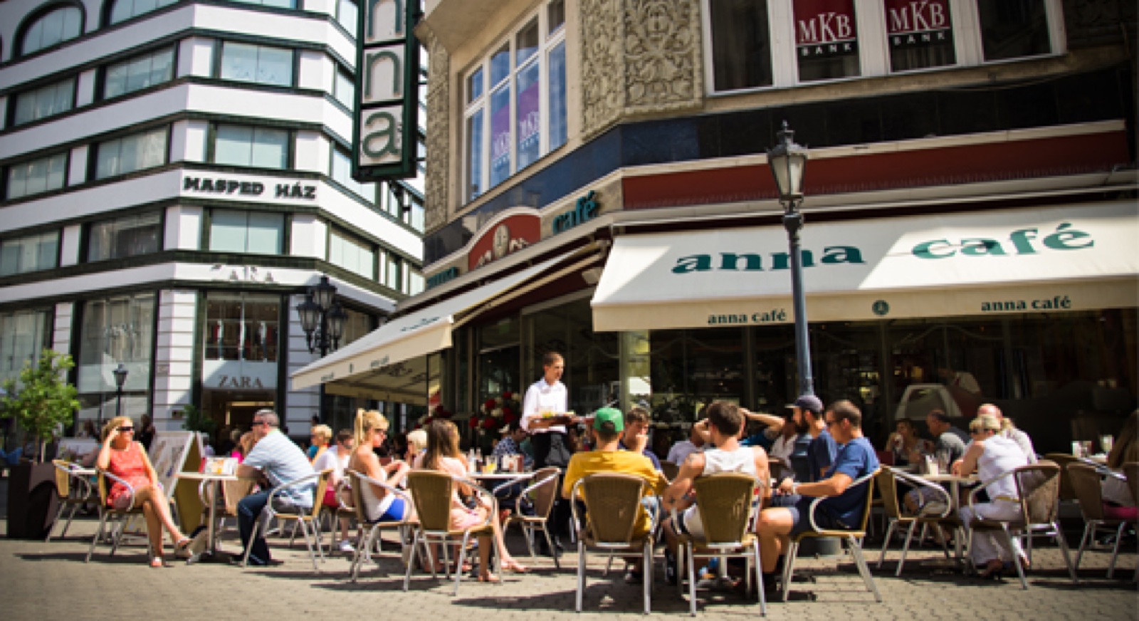 Guests on the terrace of Anna Café on Váci Street